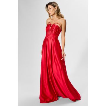 Rochie de ocazie premium din tafta satinata cu detalii 3D Chelsea Rosie