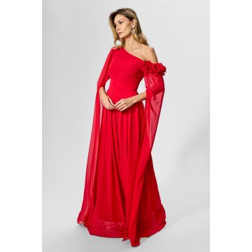 Rochie de ocazie premium din voal cu flori 3D Splendoria Rosie