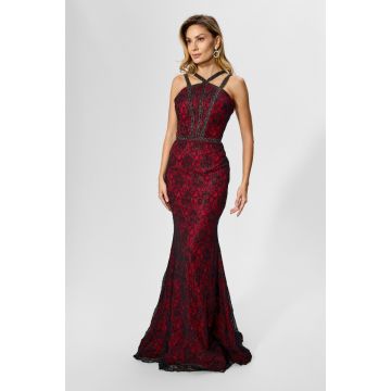 Rochie de ocazie tip sirena din dantela Mallora Neagra