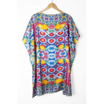 Rochie de plaja tip poncho din matase cu reproducere dupa   Sarutul    de Gustav Klimt - Copie