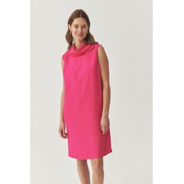 Rochie din amestec de in cu croiala in A si decolteu drapat