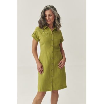 Rochie din amestec de in si lyocell cu detaliu floral brodat