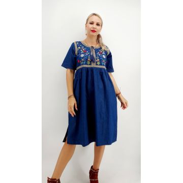 Rochie din denim cu broderie Flavia 3