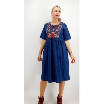 Rochie din denim cu broderie Flavia 4