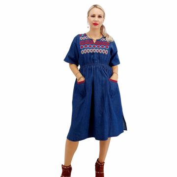 Rochie din denim cu broderie Flavia 5