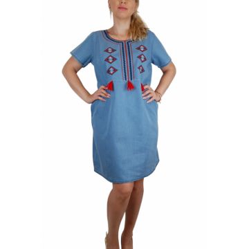 Rochie din denim cu broderie Sanda - 23