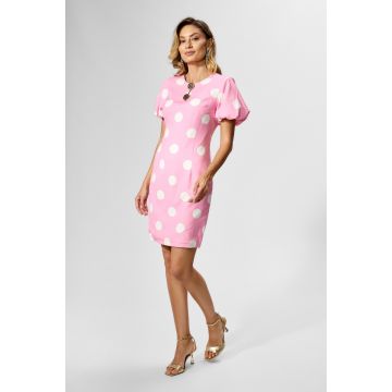 Rochie eleganta cu buline si maneci scurte bufante Ayssel Roz