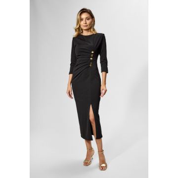 Rochie eleganta din licra cu butoni aurii Judith Neagra