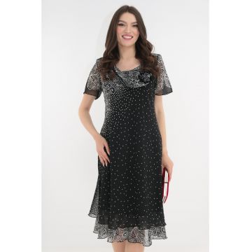 Rochie eleganta din voal negru cu print floral alb