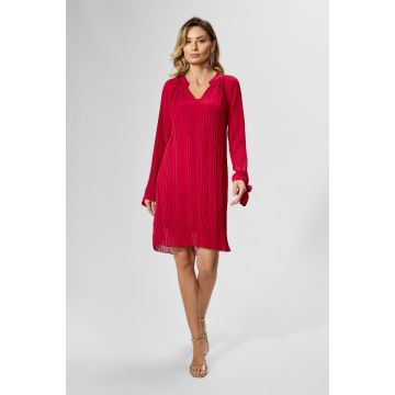 Rochie eleganta din voal plisat cu fundite la maneci Ovia Marsala