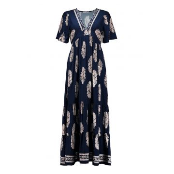 Rochie evazata cu decolteu in V si model floral