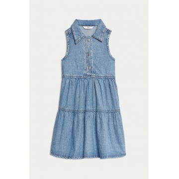 Rochie evazata de bumbac si lyocell cu guler ascutit