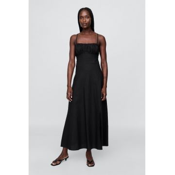 Rochie evazata din amestec de in cu slit lateral