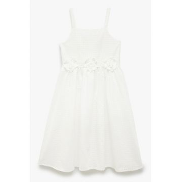 Rochie evazata din bumbac cu aplicatii cu model floral