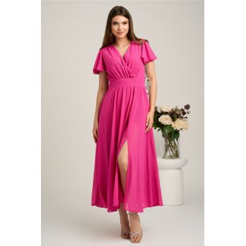 Rochie lunga fucsia din voal in clos cu glitter- Moze