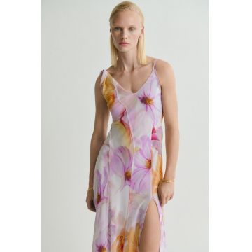 Rochie maxi asimetrica cu model floral