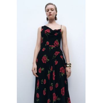 Rochie maxi asimetrica cu model floral