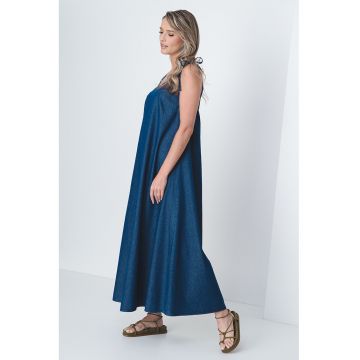 Rochie maxi de denim cu bretele cu prindere pe umeri