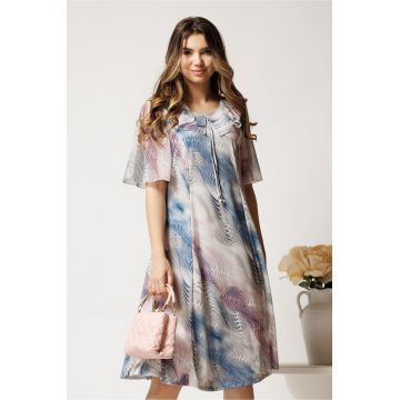 Rochie midi bleu cu roz in degradee din lycra in clini