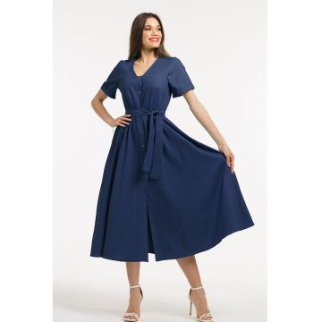 Rochie midi cu croiala evazata si cordon in talie