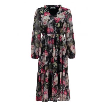 Rochie midi cu croiala in A si model floral