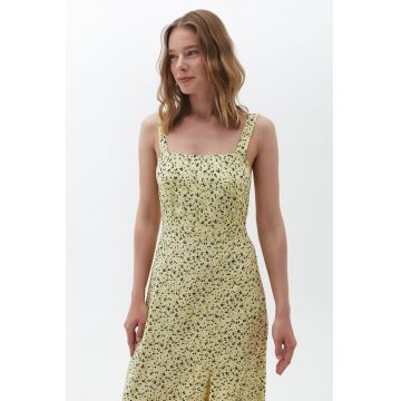 Rochie midi cu decolteu patrat si slit frontal