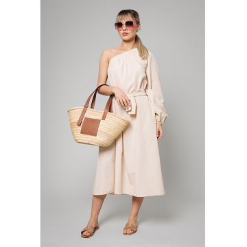 Rochie midi cu decolteu pe un umar si cordon
