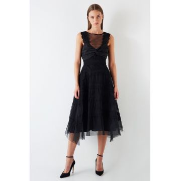 Rochie midi cu insertii din tul