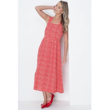 Rochie midi cu model floral si decolteu patrat Nya