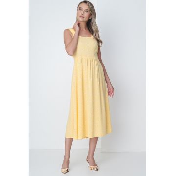 Rochie midi cu model floral si decolteu patrat Nya