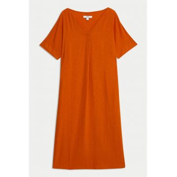 Rochie midi din amestec de in cu decolteu in V