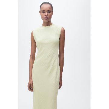 Rochie midi din amestec de lyocell cu croiala dreapta si decupaj pe partea din spate