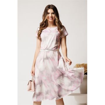 Rochie midi gri cu imprimeu roz din lycra in clos