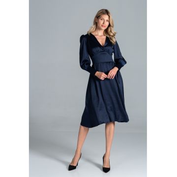 Rochie midi -  Poliester - albastru - maneca lunga -