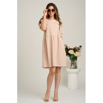 Rochie scurta bej din ghipura in clos cu motive florale