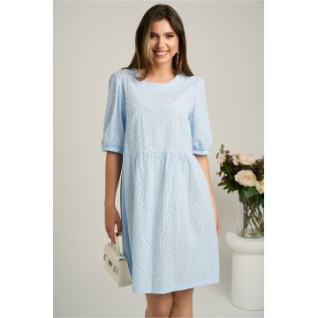 Rochie scurta bleu din ghipura in clos cu motive florale