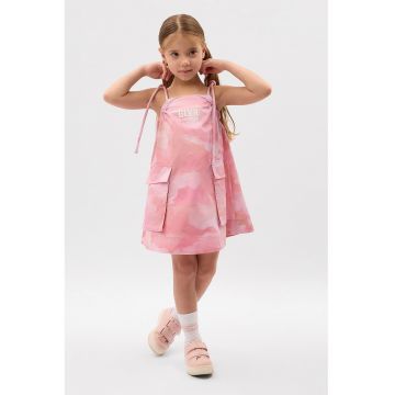 Rochie scurta cu imprimeu camuflaj si buzunare