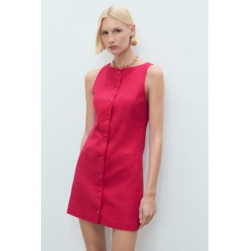 Rochie scurta din amestec de in cu nasturi