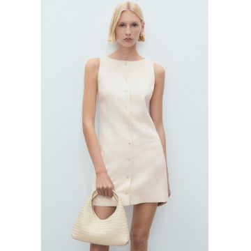 Rochie scurta din amestec de in cu nasturi