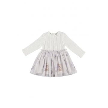 Rochie tricotata cu fusta din tull  - Cute Bear - Ecru - pentru fetite
