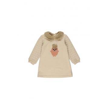 Rochie tricotata cu guler de plus -  - Dream Blossom - Beige - pentru fetite
