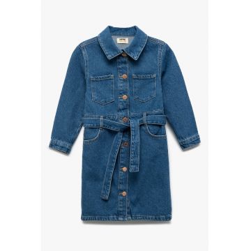 Sarafan din denim cu maneci lungi