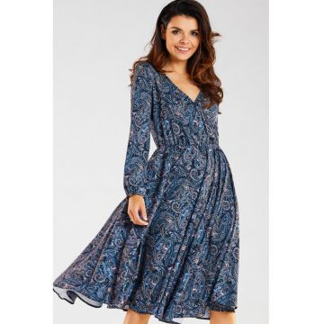 Midi Rochie print Maneca lunga A466