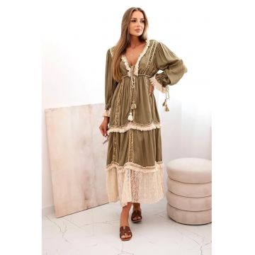Rochie-camasa cu terminatie din dantela si franjuri -
