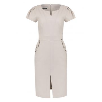 Rochie cambrata cu slit frontal - Bej