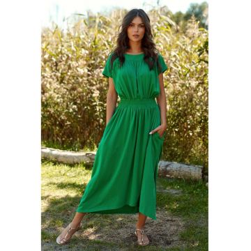 Rochie cu decolteu rotund si buzunare -