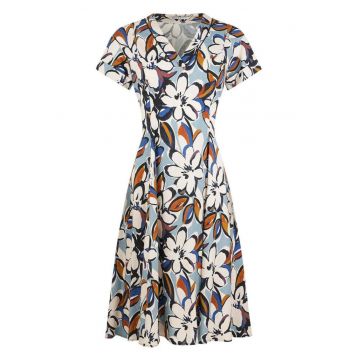 Rochie cu imprimeu floral din amestec de in - Multicolor