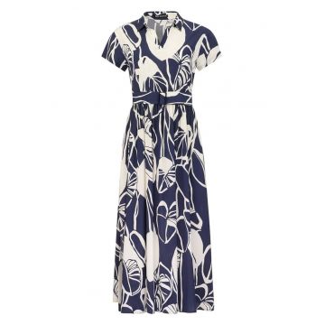 Rochie cu imprimeu tropical - Albastru indigo