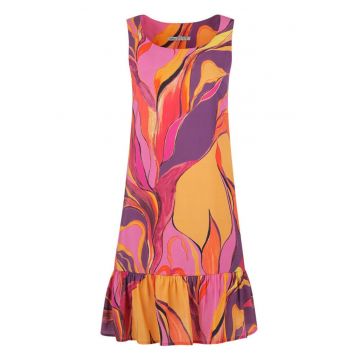 Rochie cu volan la terminatie si imprimeu abstract