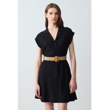 Rochie din amestec de in cu croiala in A si curea in talie